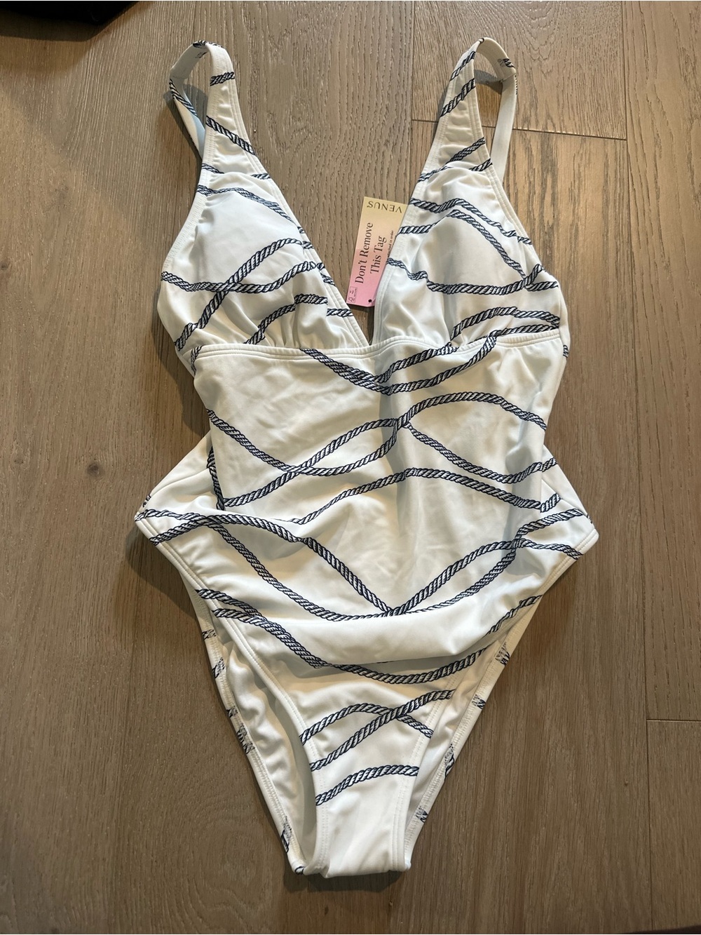 VENUS White One-Piece Swimsuit with Navy Rope Print